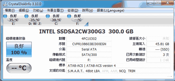 [Intel] 300GB Intel G3 SSD實測